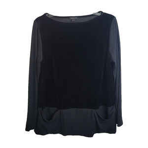 J. Jill Black Boat Neck Velvet Pockets Long Sleeve Top Women's Size Medium